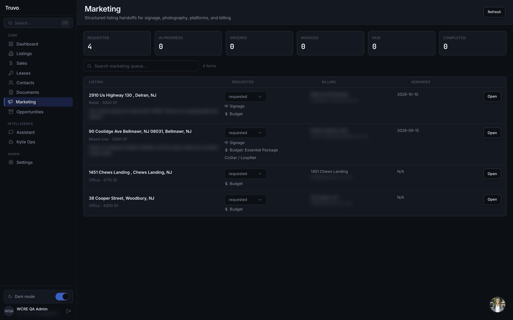 Truvo Brokerage Ops — Marketing handoff panel